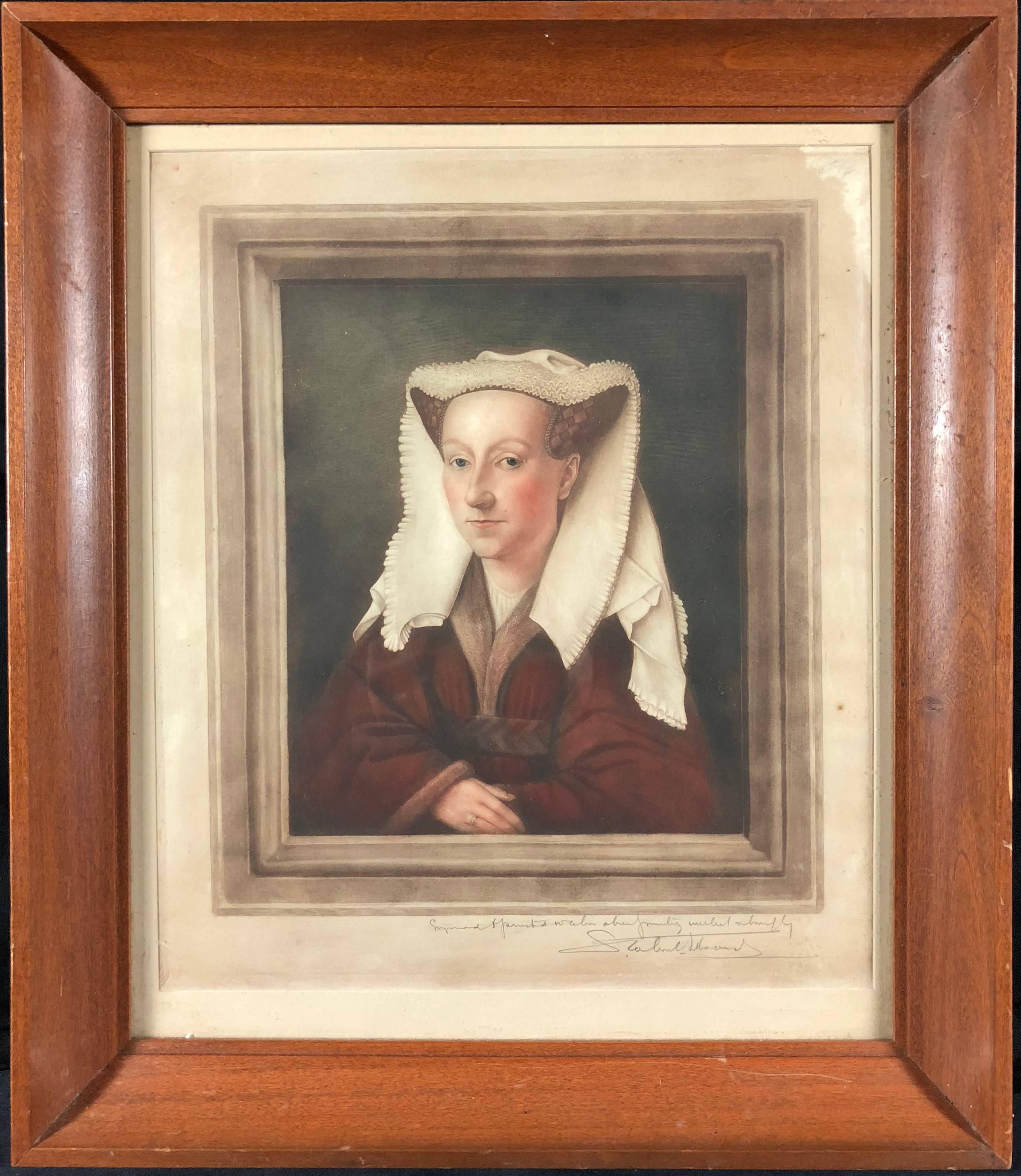 Samuel Arlent Edwards Figurative Print - Portrait of Margaret van Eyck