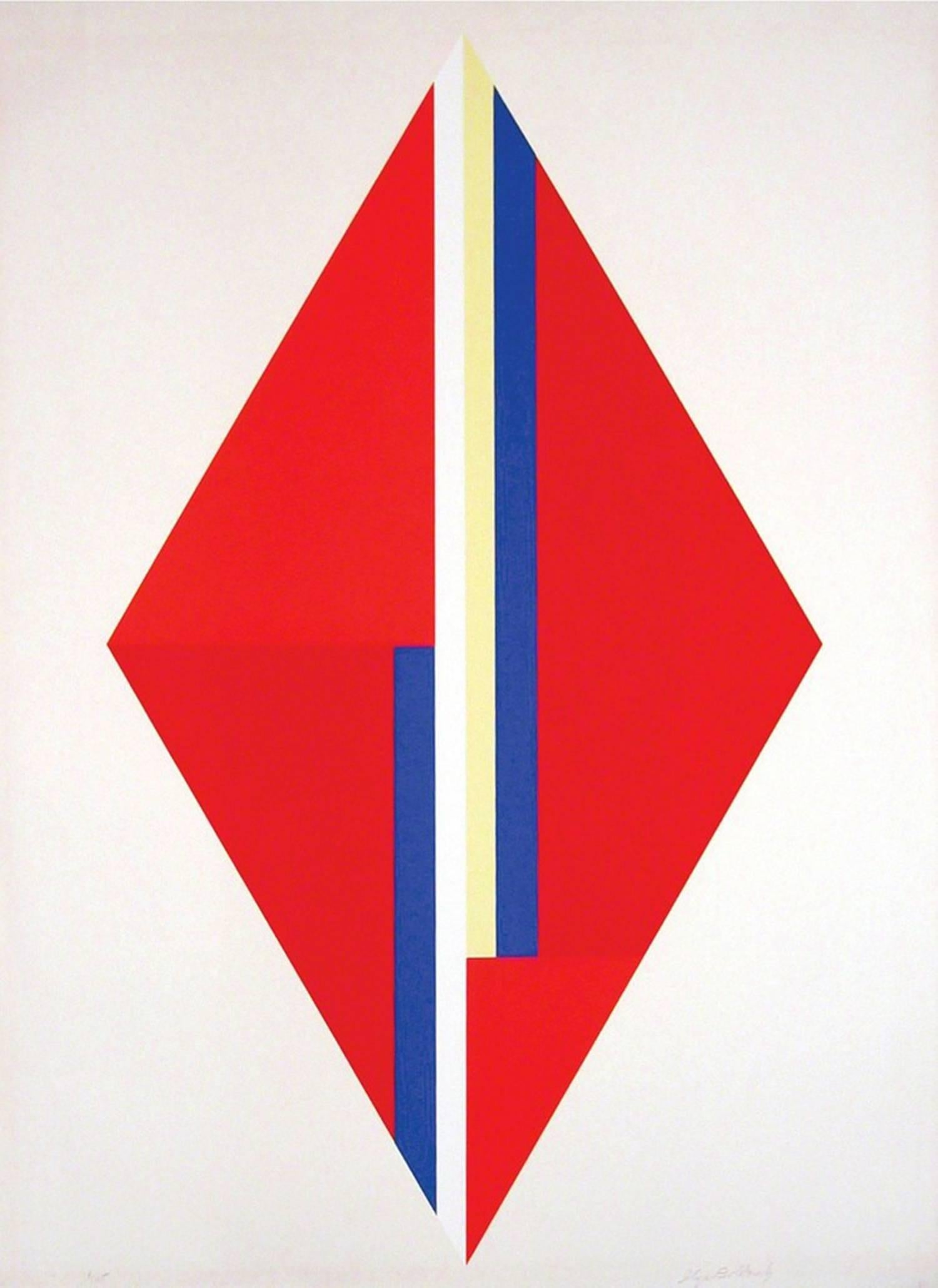 Abstract Print Ilya Bolotowsky - Composition géométrique avec diamant rouge