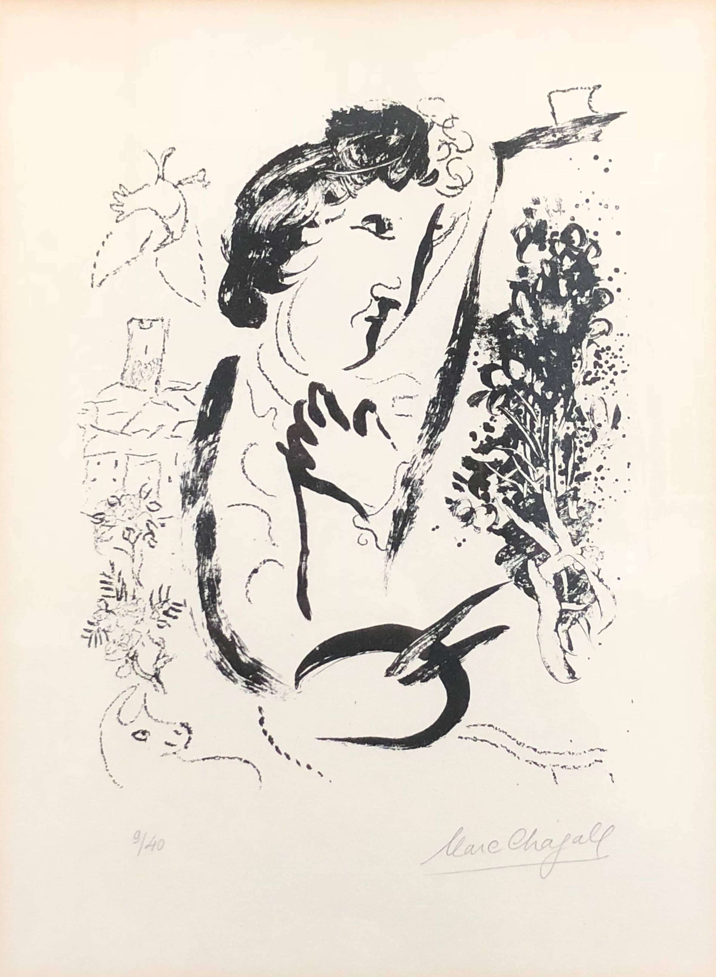 Marc Chagall Figurative Print - Devant le Tableau (Signed and Numbered)