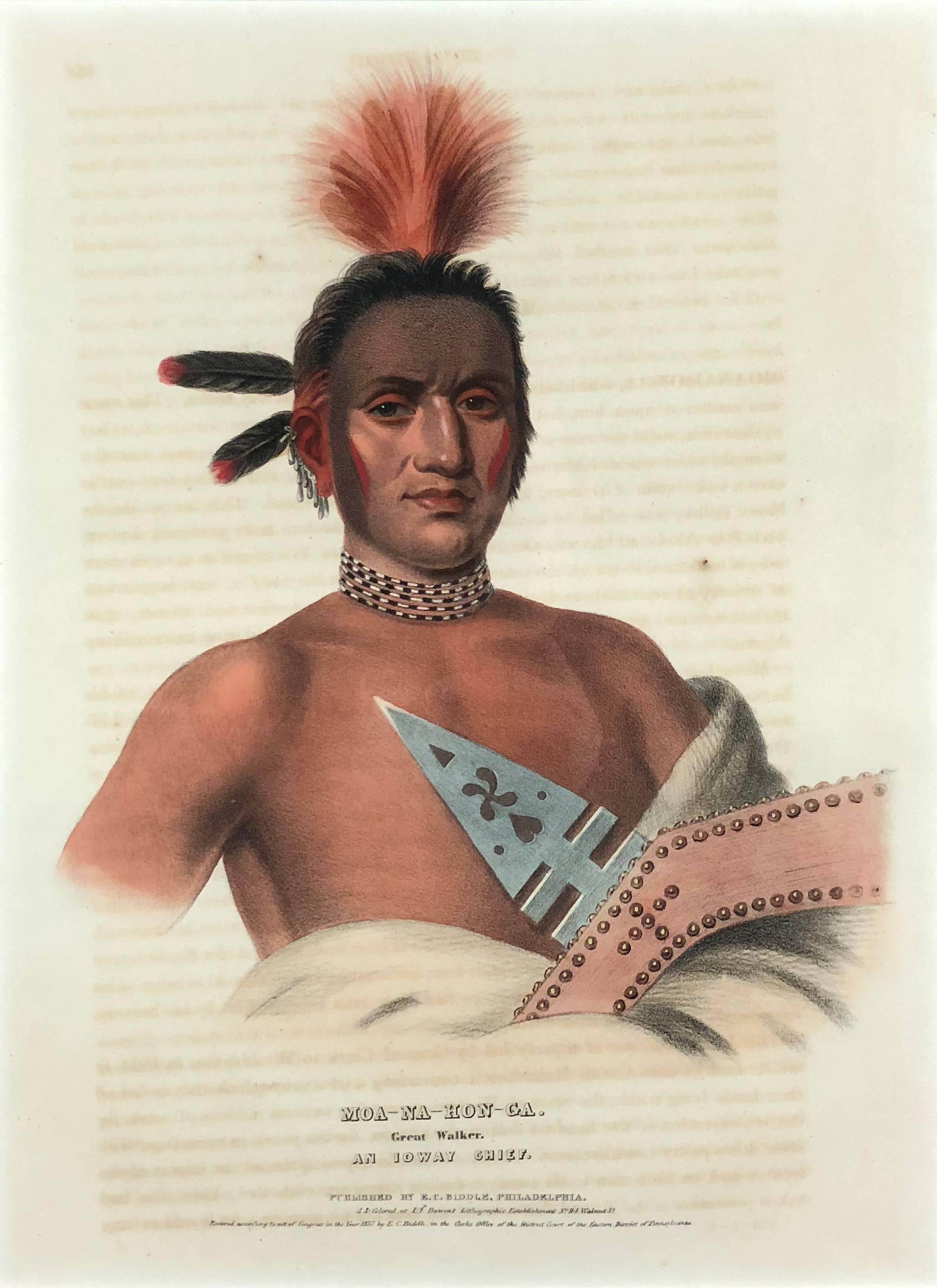 McKenney & Hall Portrait Print – Moa-Na-Hon-Ga, Großer Walker, Ein Chief von Ioway