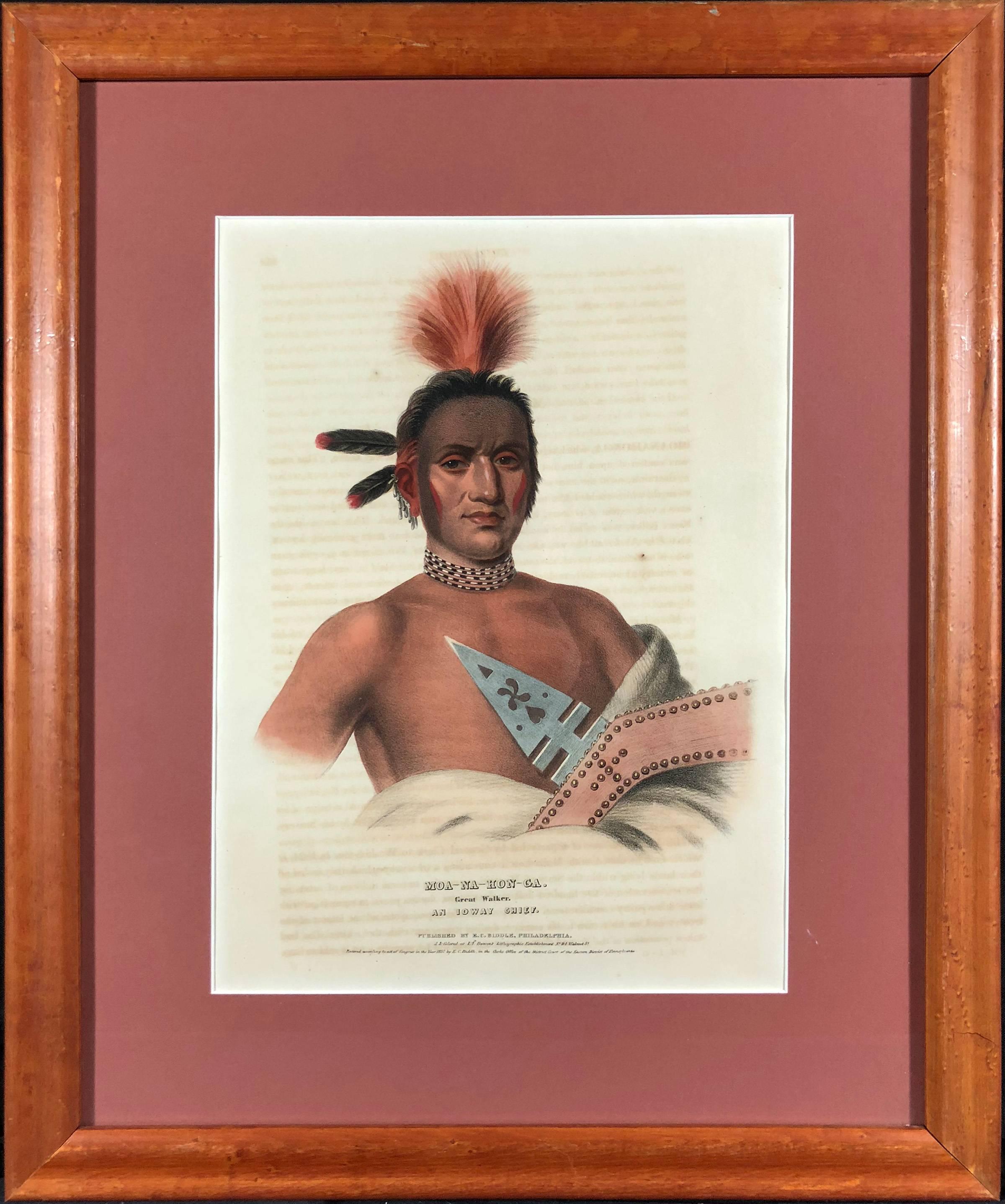 Moa-Na-Hon-Ga, Großer Walker, Ein Chief von Ioway – Print von McKenney & Hall