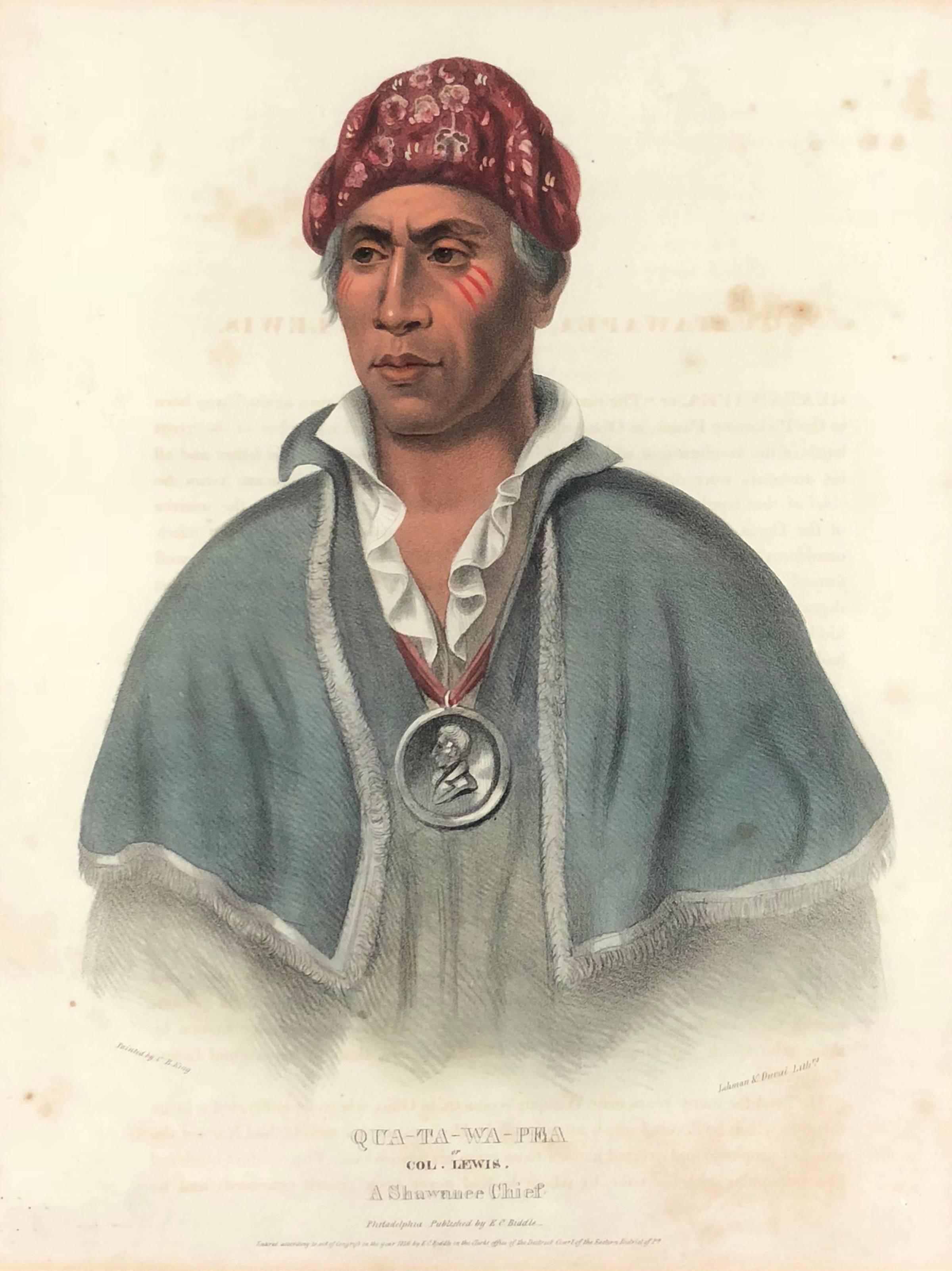 McKenney & Hall Portrait Print - Qua-Ta-Wa-Pea or Col. Lewis. A Shawnee Chief.