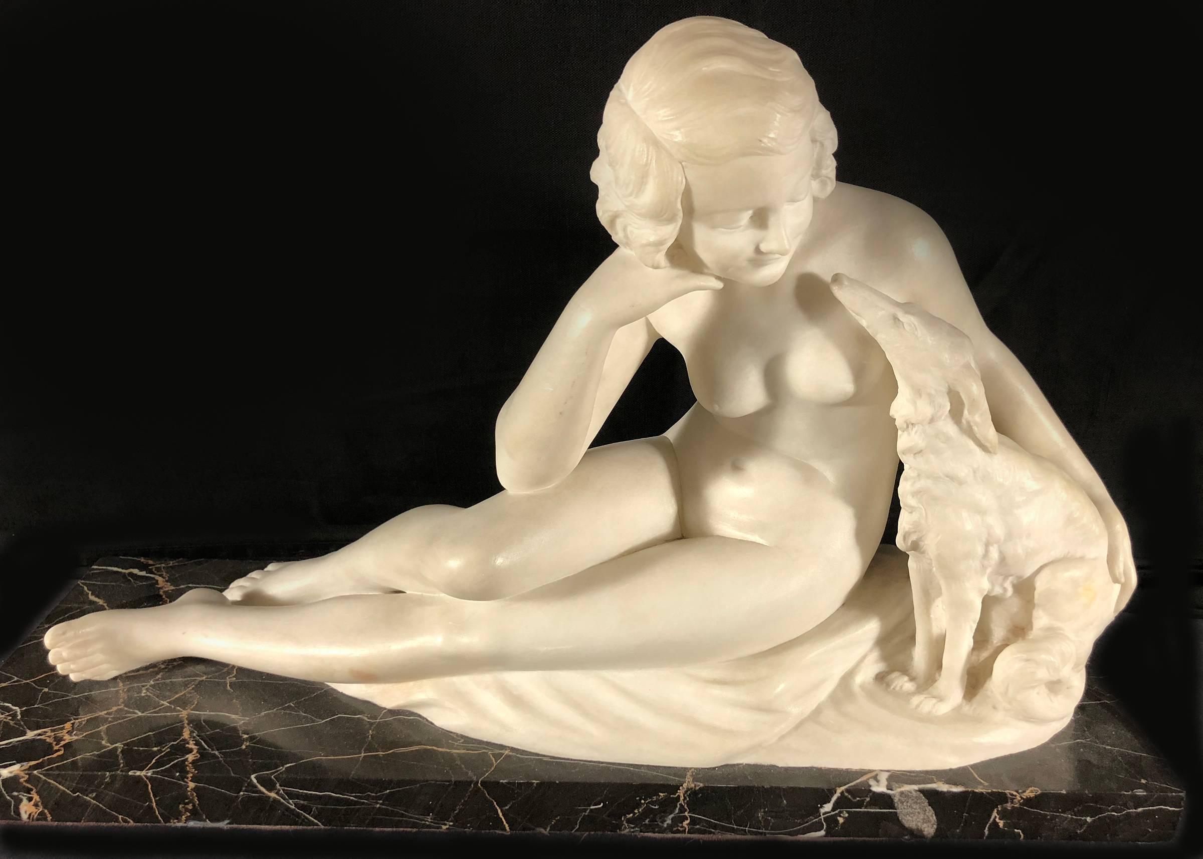 Nu Au Levrier - Sculpture by Guglielmo Pugi