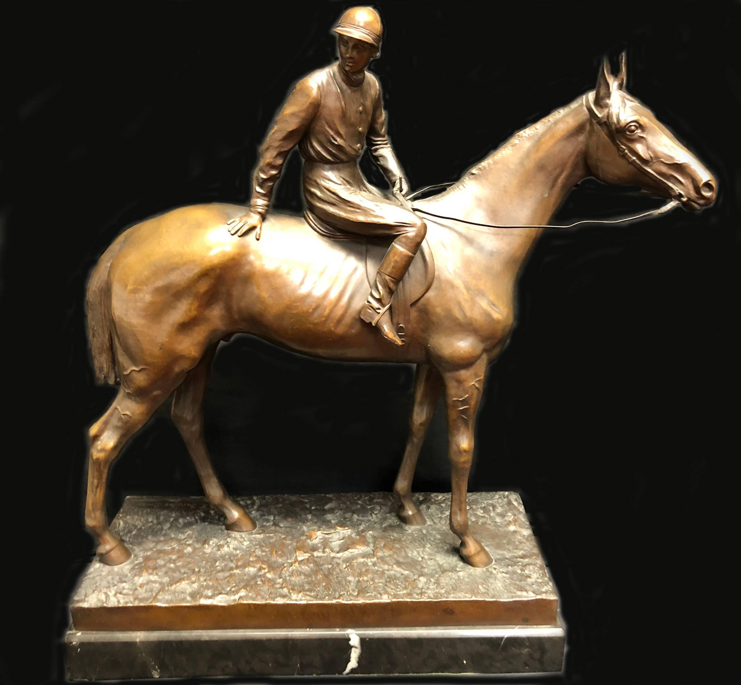 Hans Guradze Figurative Sculpture - Jockey On Horseback