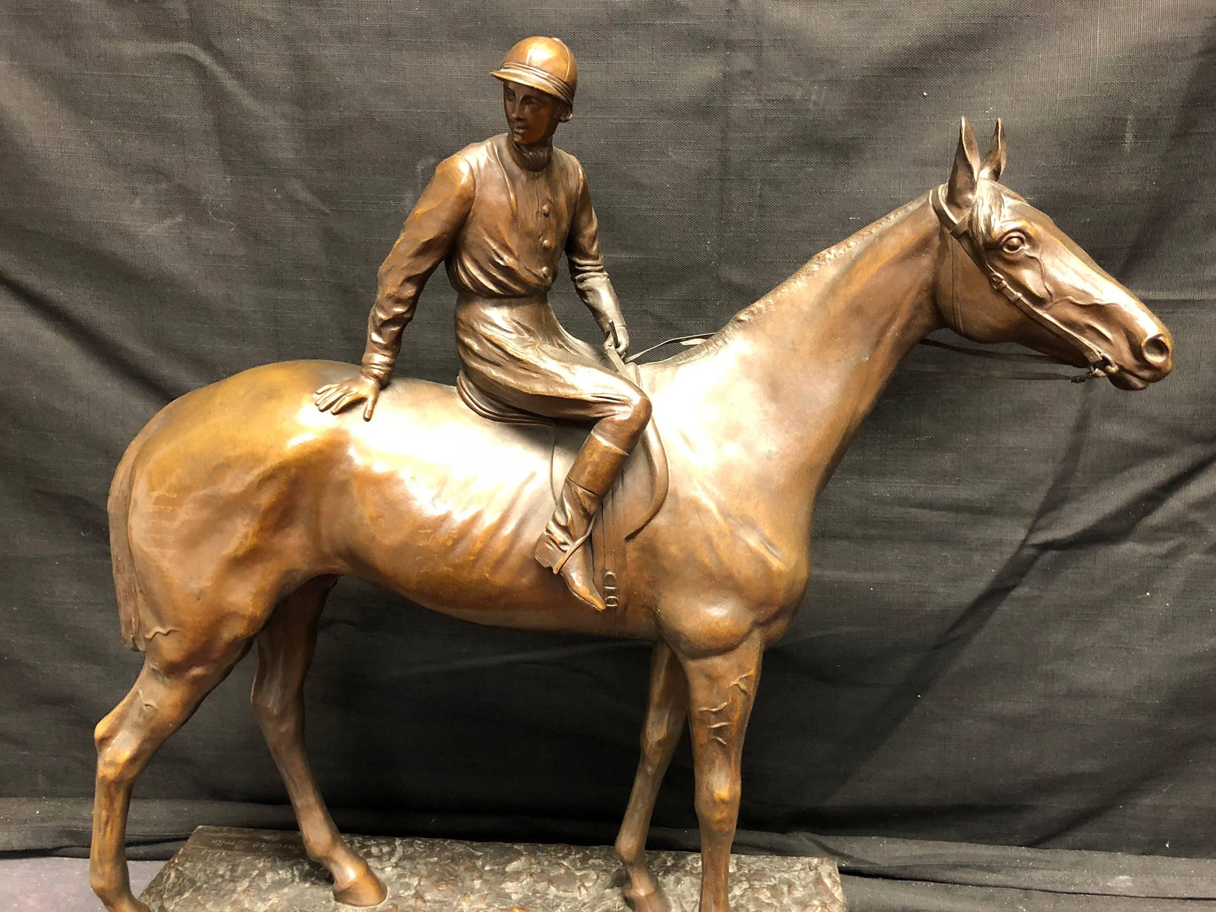 Jockey On Horseback - Sculpture by Hans Guradze