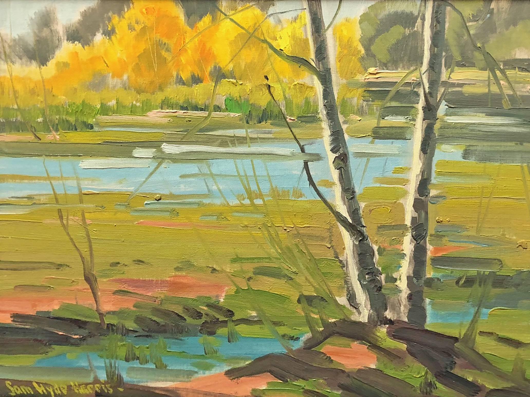 Landscape Painting Samuel Hyde Harris - Le long de la rivière