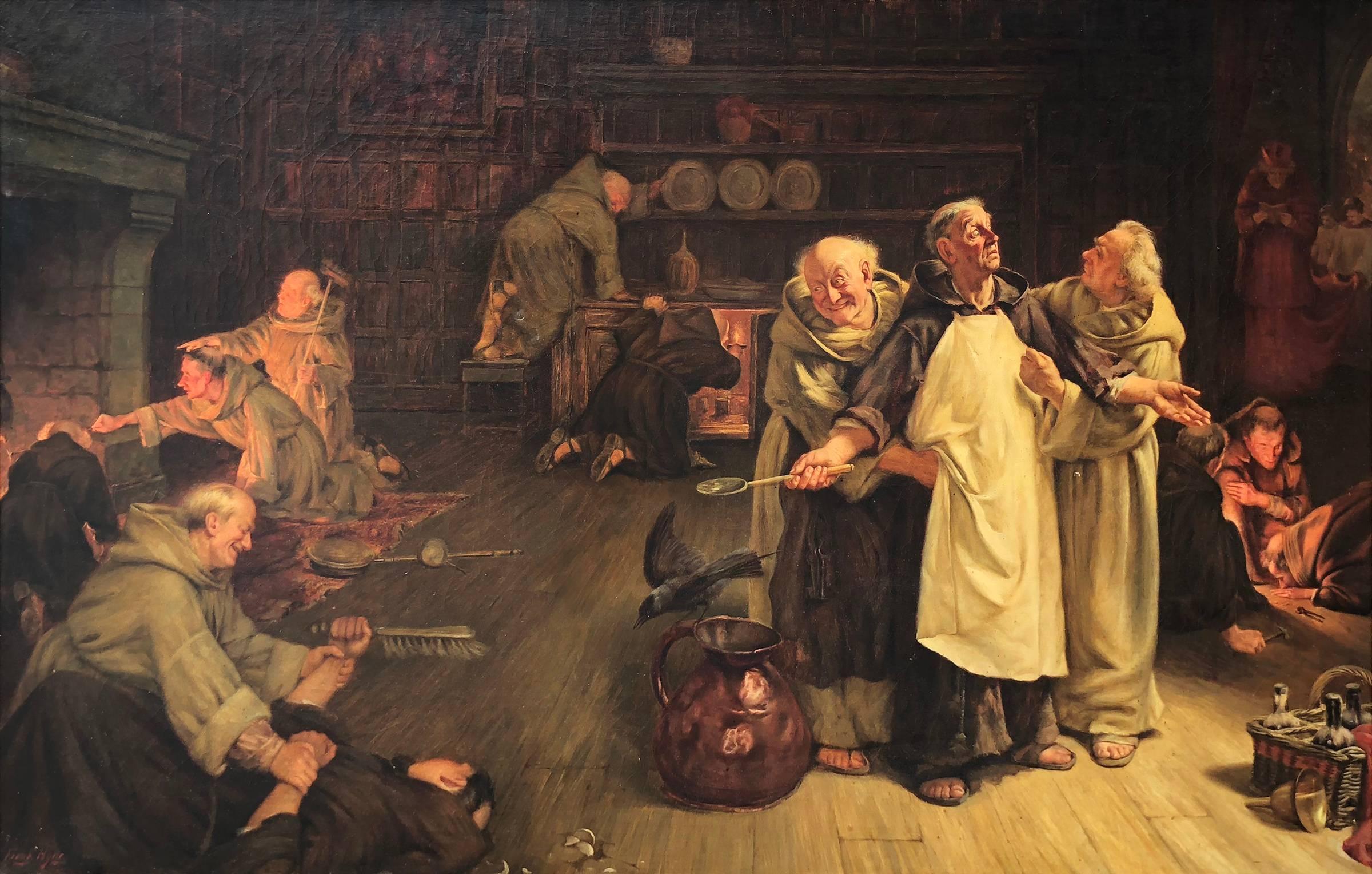 Frank Hyde Figurative Painting - A Conundrum in the Kitchen