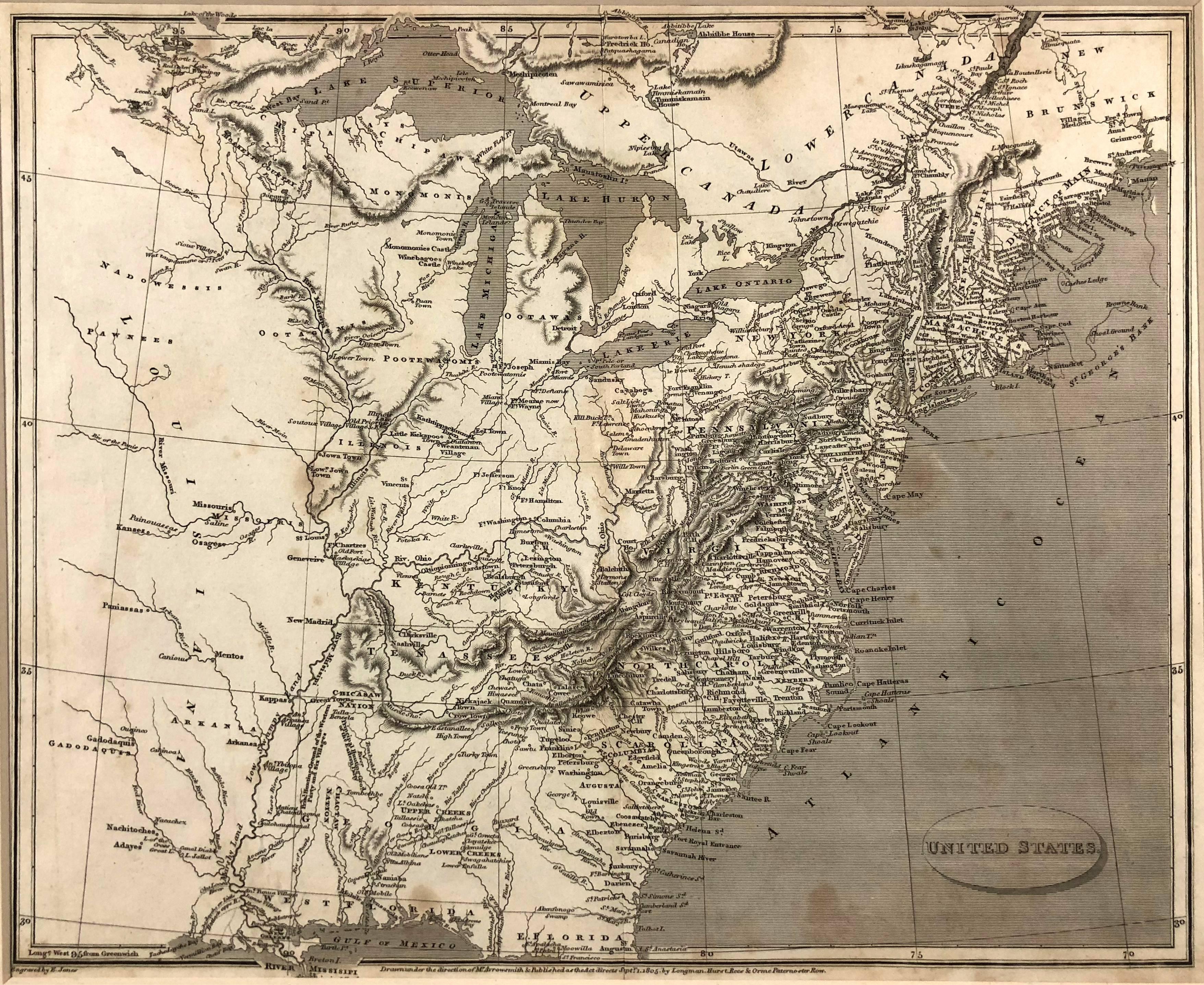 1805 Map of the United States - Print by Unknown