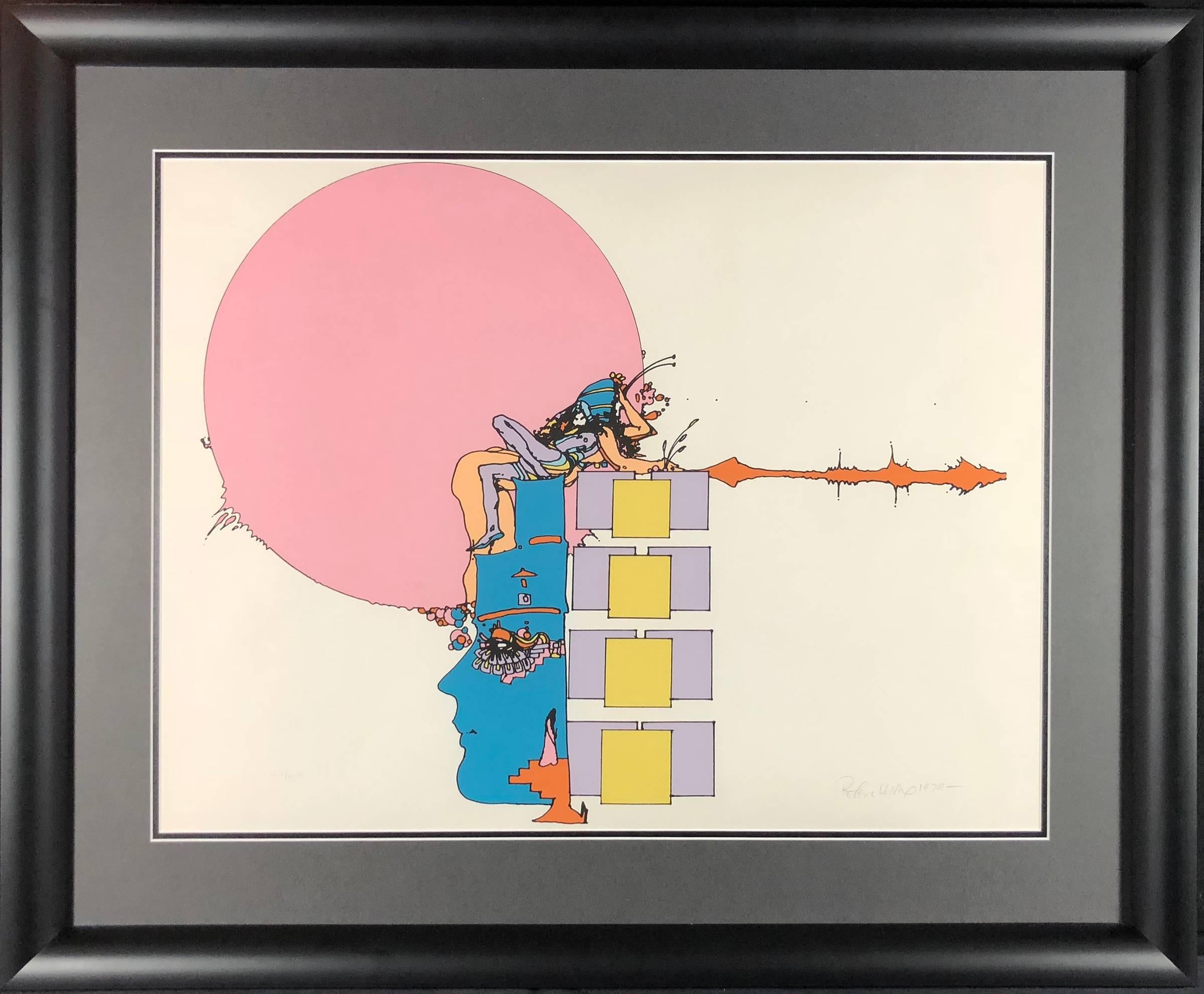 Blue Profile with Pink Orb - Print by Peter Max