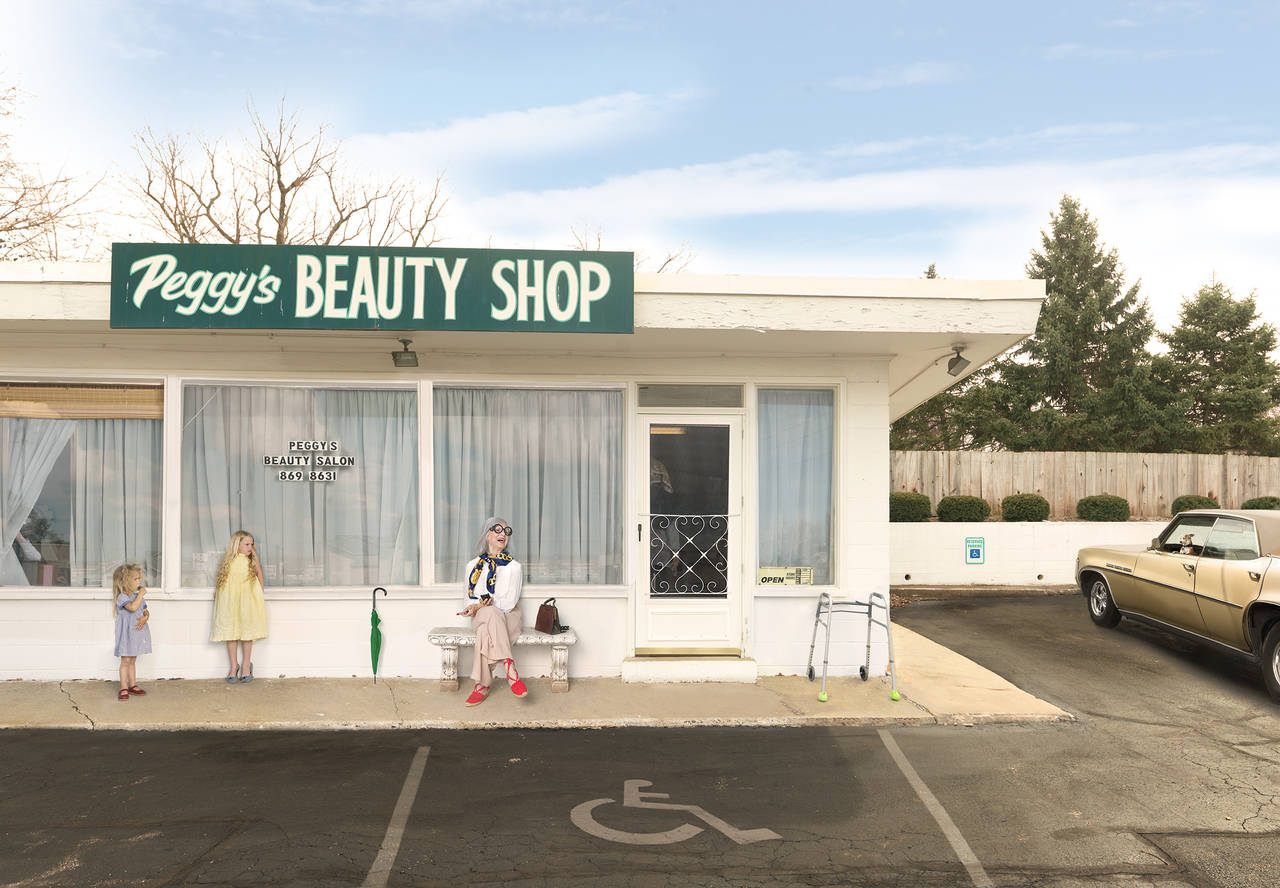 Julie Blackmon Color Photograph - Peggy's Beauty Shop