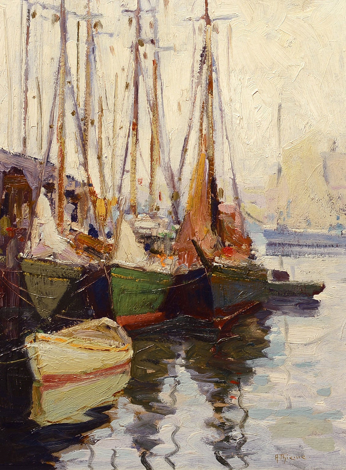 Anthony Thieme Landscape Painting - Three Fishing Boats