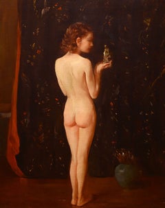 Antique "Meditation, " Henry R. Rittenberg, oil, figurative, nude, impressionist, 1910-20