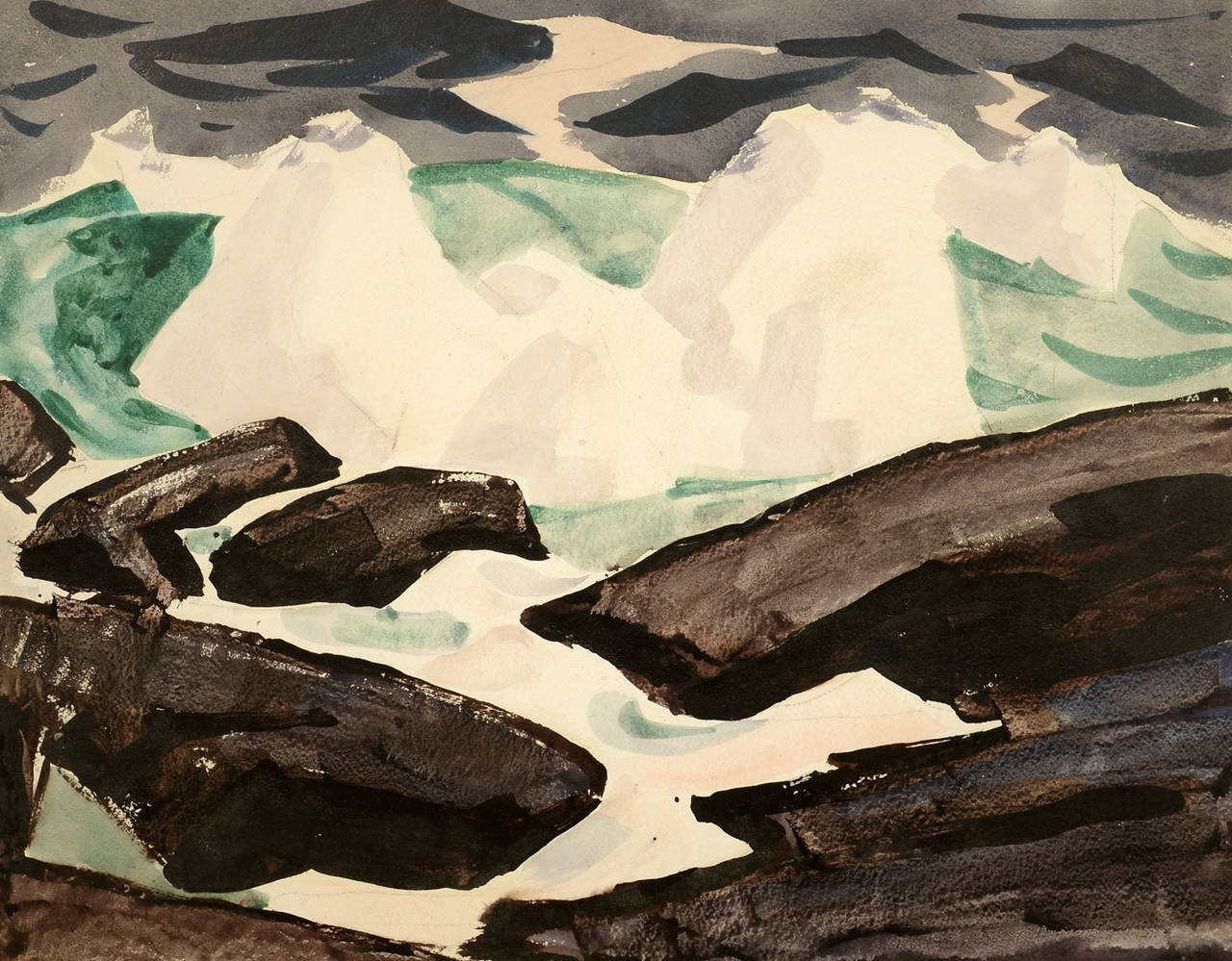 James Fitzgerald Landscape Painting - Rocks and Waves, Monhegan