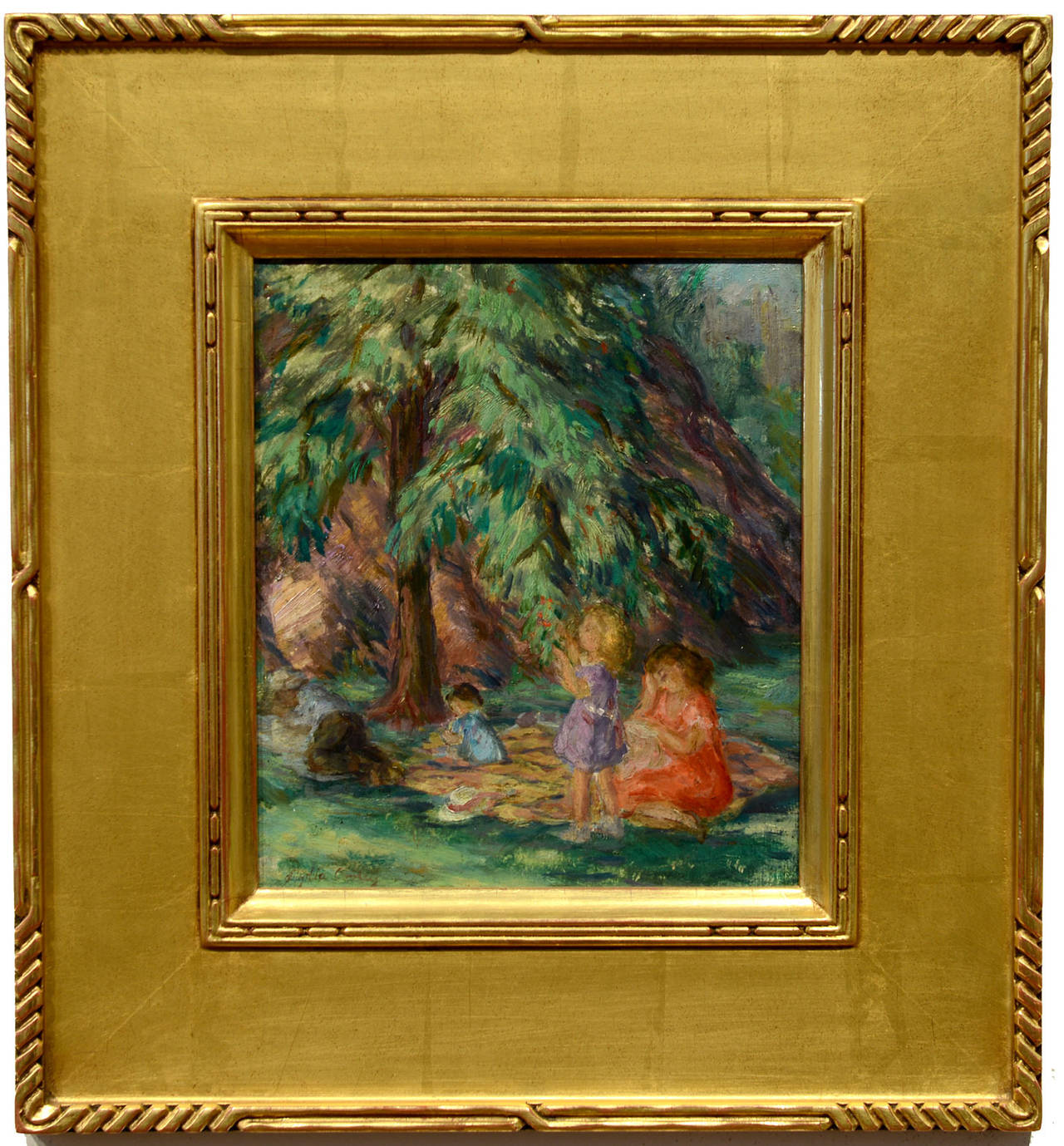 « Picnic Central Park », Lydia Freeman Cooley, New York, figurative, vers les années 1930 en vente 1
