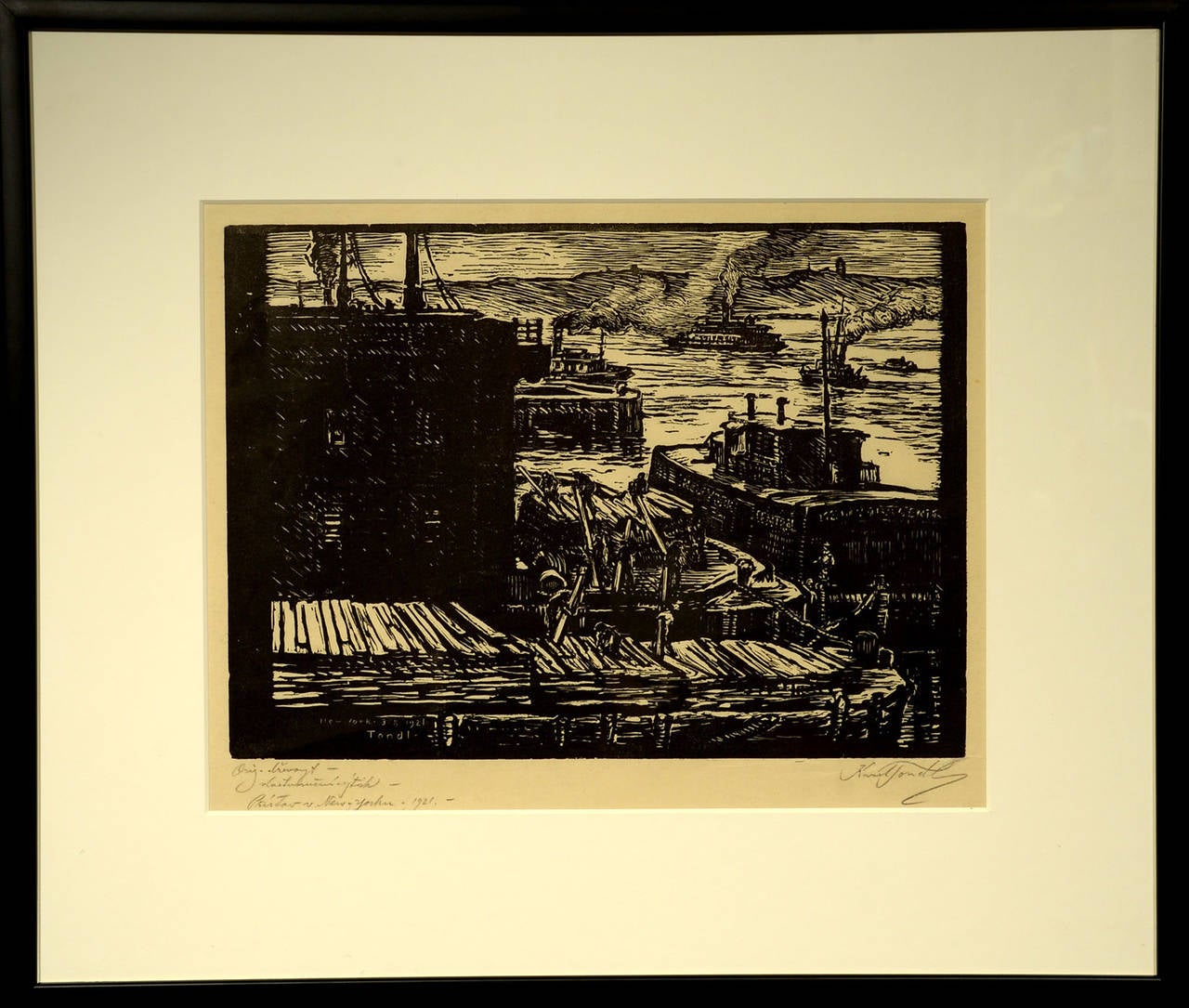 Harbor Scene, New York - Print by Karel Tondl