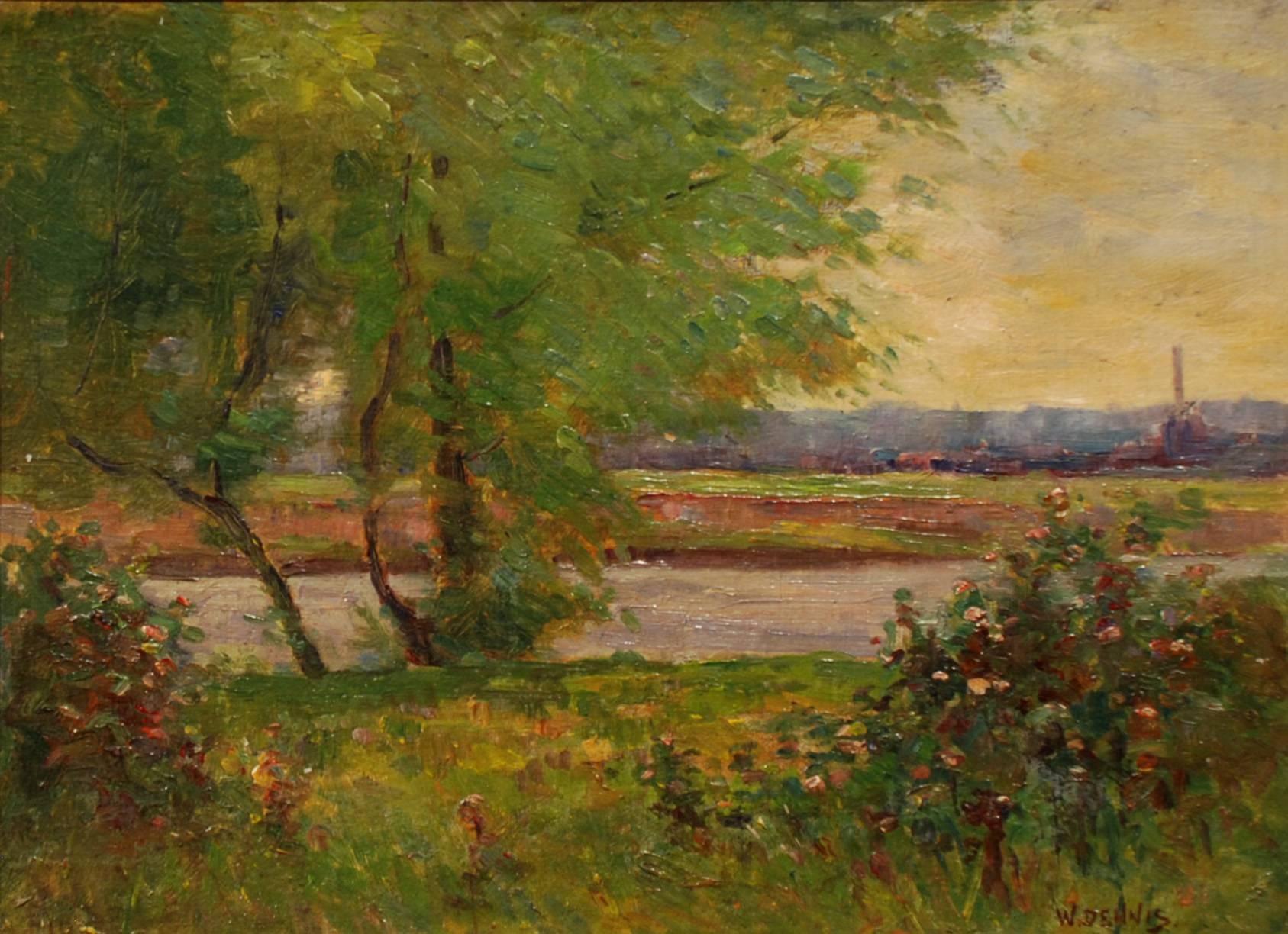 William Dennis Landscape Painting - Wild Roses by the River