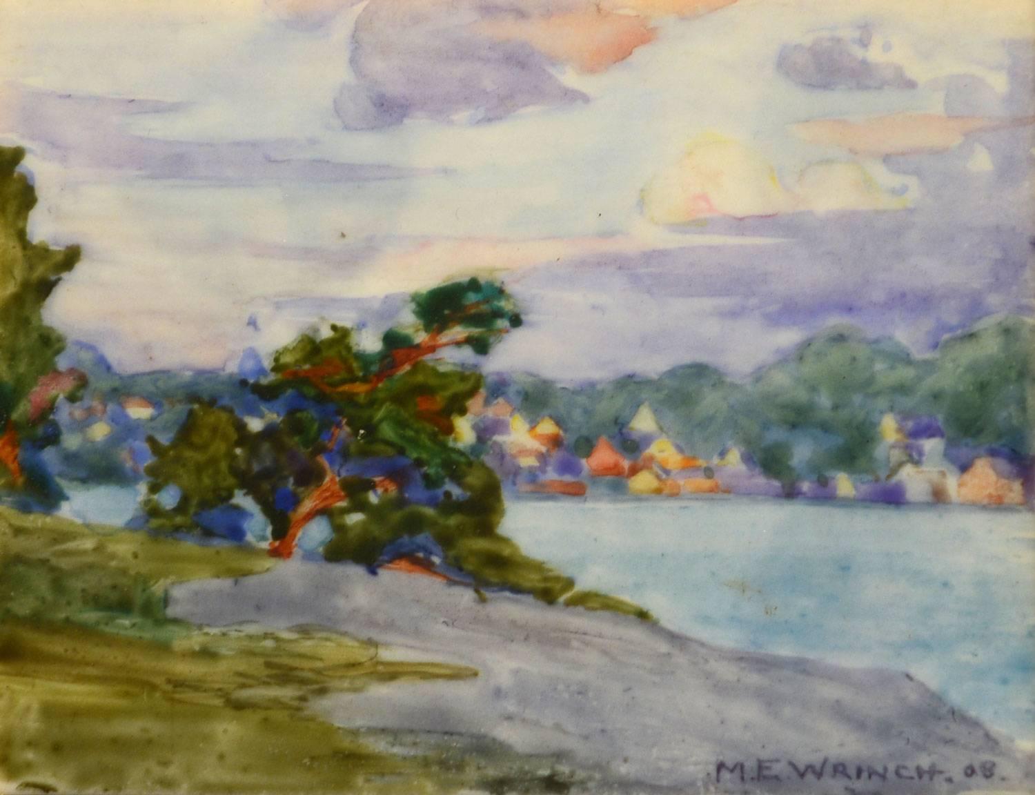 Mary Evelyn Wrinch Landscape Art - Village by the Shore