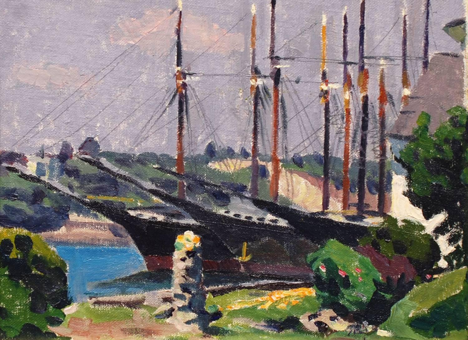 Guy Gaylor Clark  Landscape Painting - Schooners at Dock