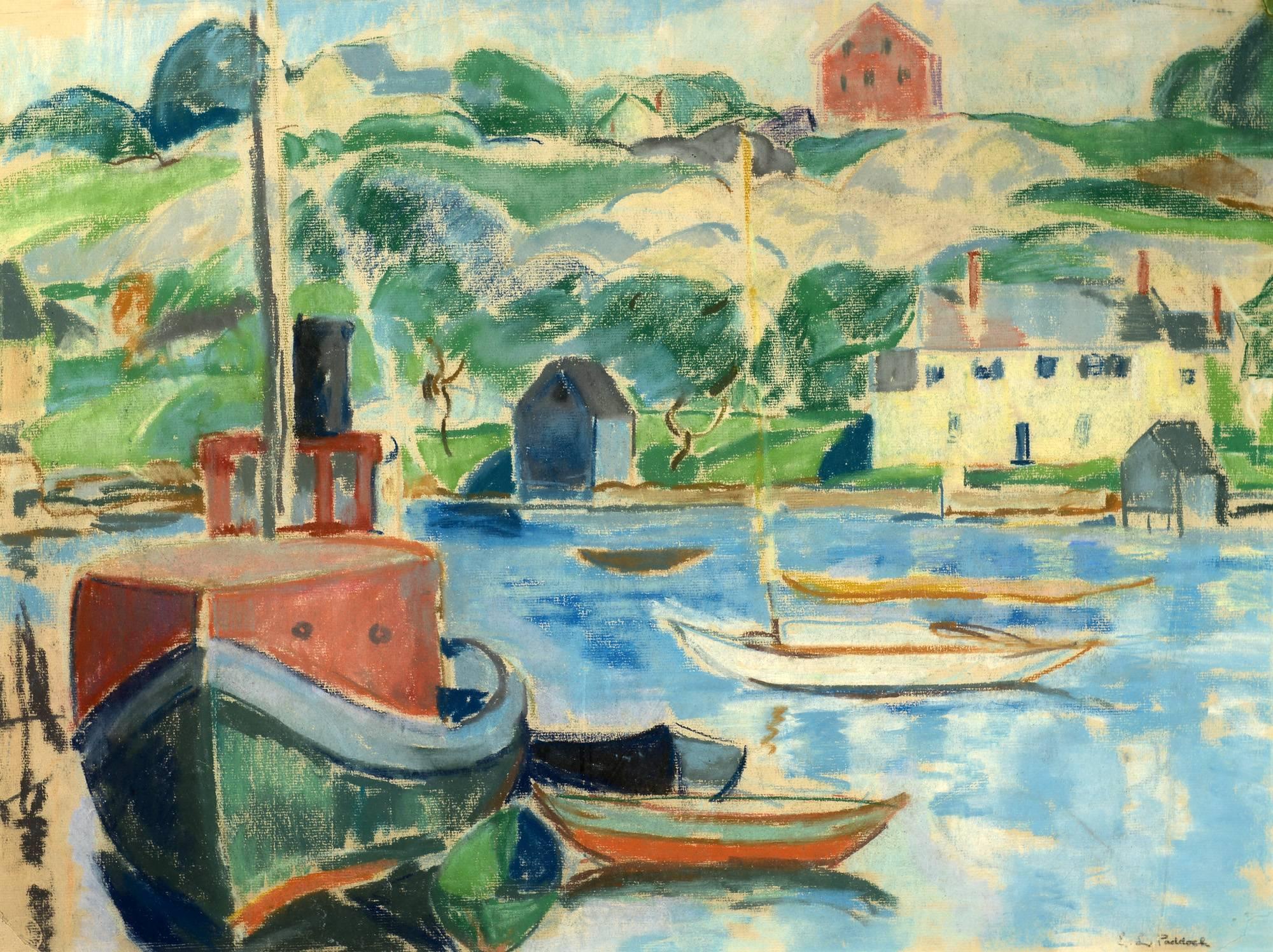 Ethel Louise Paddock Landscape Art - Boats in the Harbor