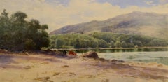 Long Pond, Mount Desert, Samuel Peter Rolt Triscott, watercolor, cows, landscape