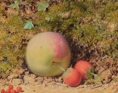 Das Stillleben mit Pfirsich und Erdbeer