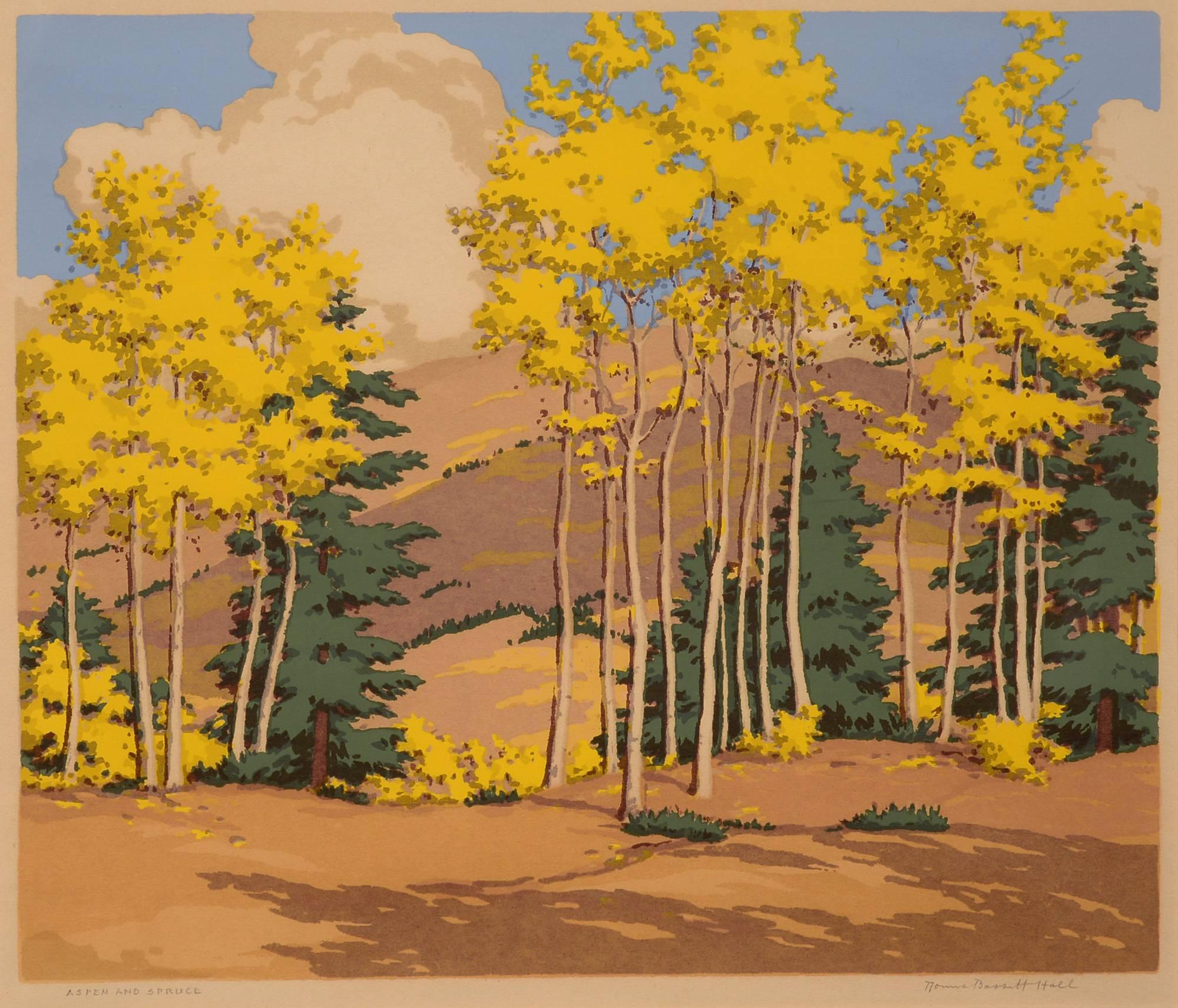 Norma Bassett Hall Landscape Print - Aspen and Spruce