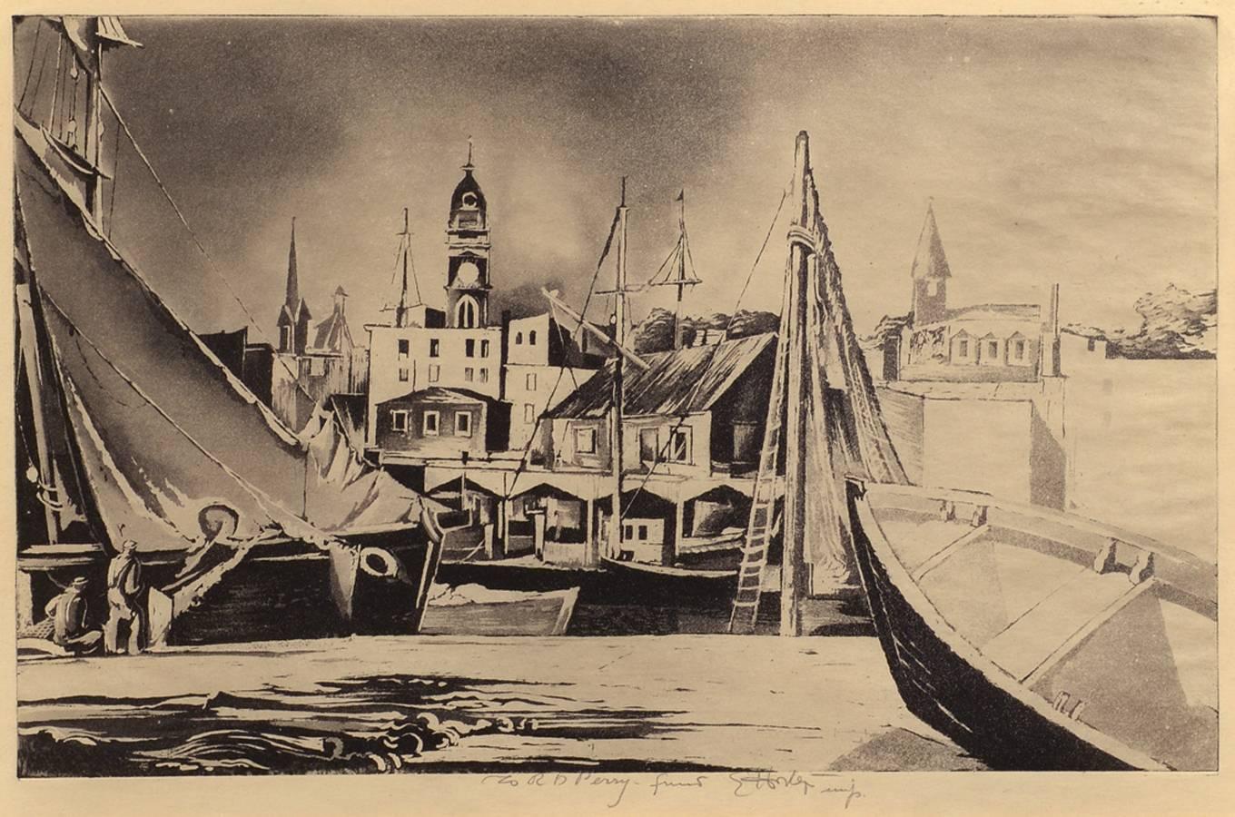Earl Horter Landscape Print – Der Hafen von Harbor