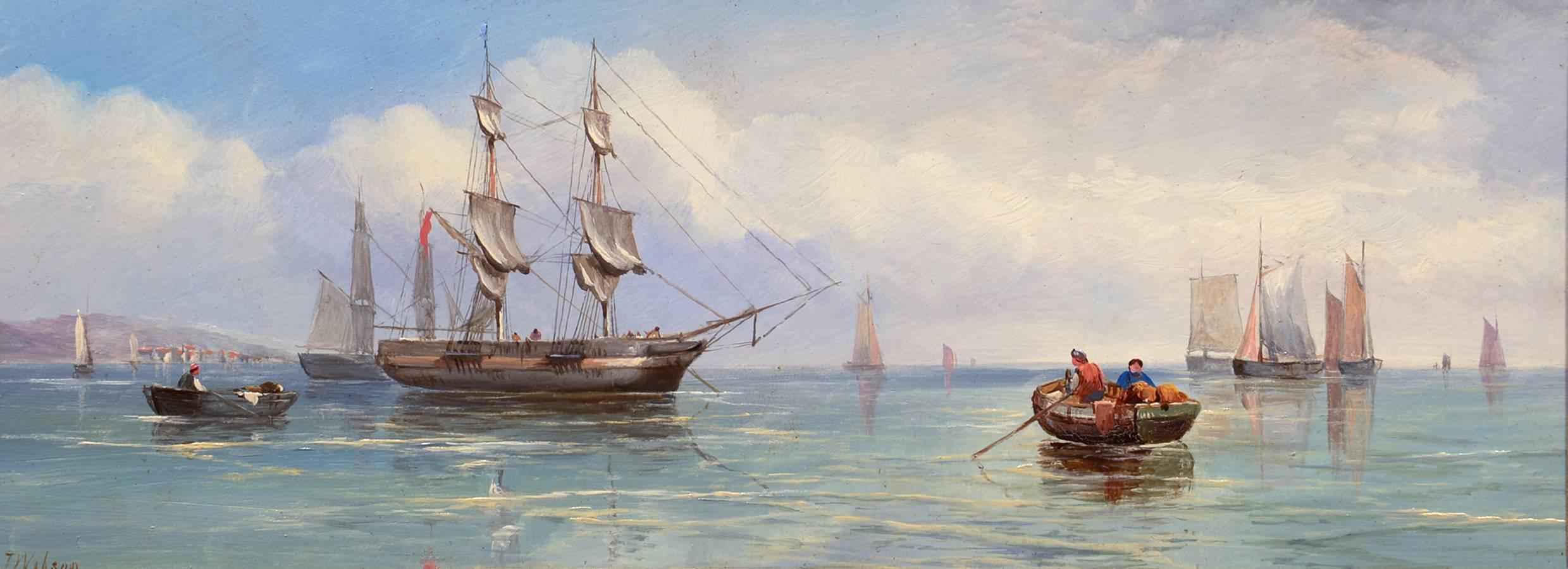 John James Wilson Landscape Painting - Calm Morning at Sea