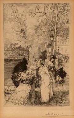 "Flower Seller, Paris," Auguste Louis Lepère, etching, ca. 1890-1900, figurative