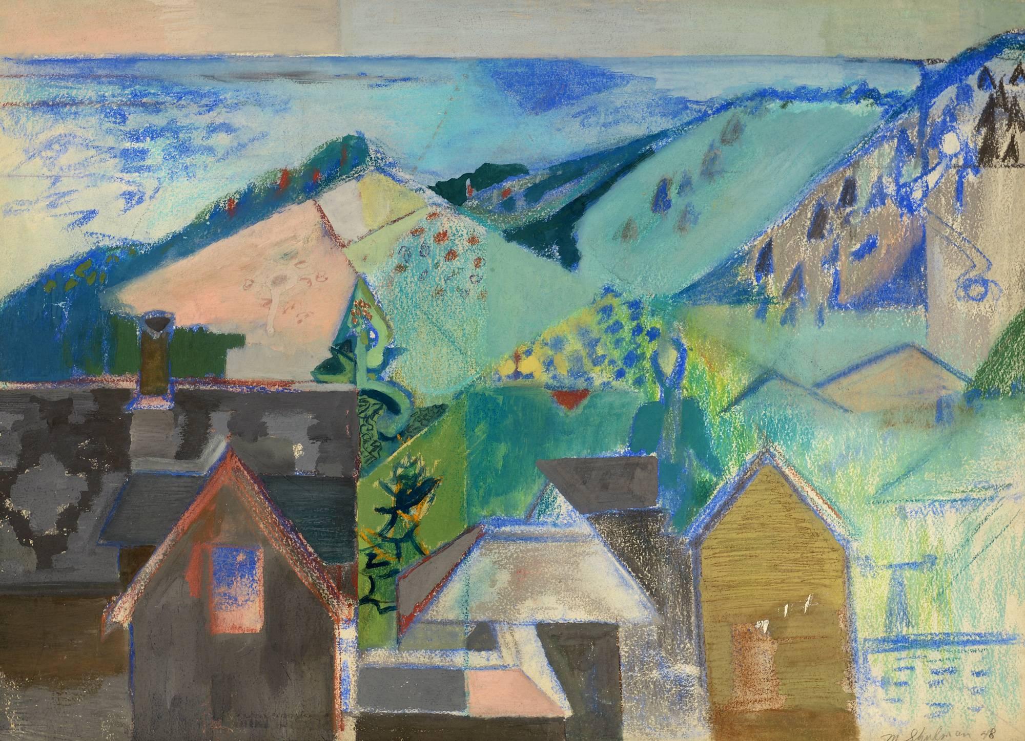 Morris Shulman Landscape Painting - Monhegan Village Abstraction