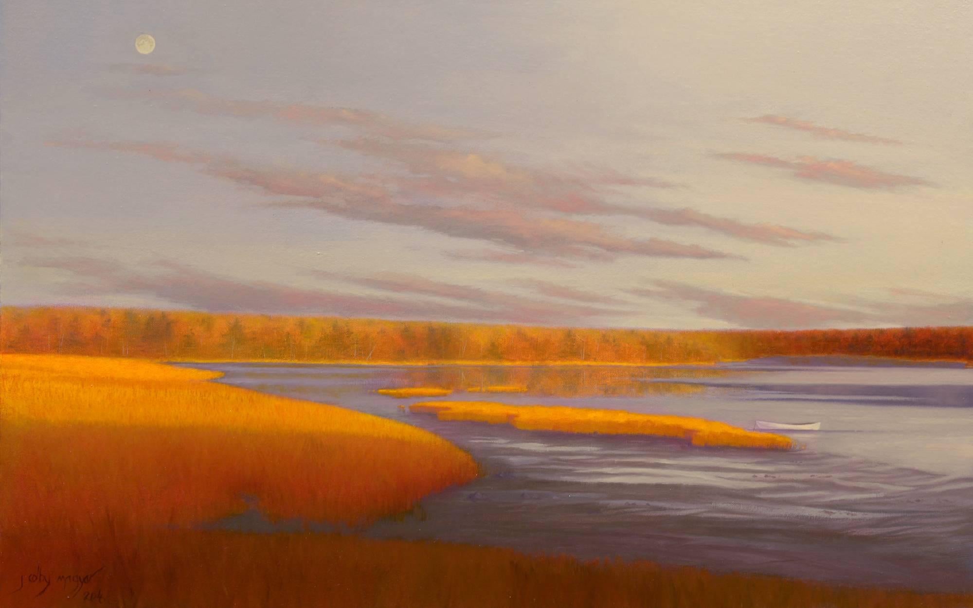 Judith Magyar Landscape Painting - October Moonrise, Maquoit Bay