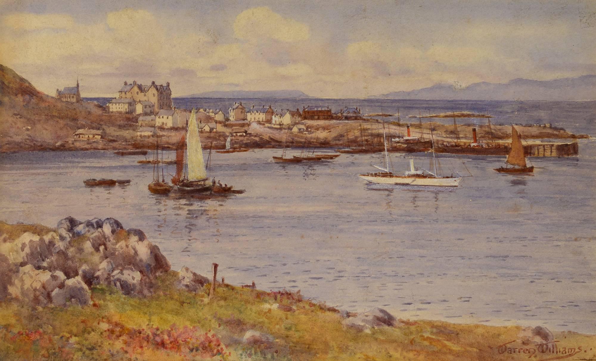 "Steamer Sail in the Harbor, " Warren Williams, British, watercolor, coastal