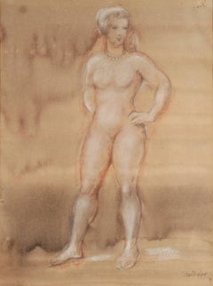 "Nude with a Necklace," Ann Rutledge, conté and watercolor, ca 1930-40