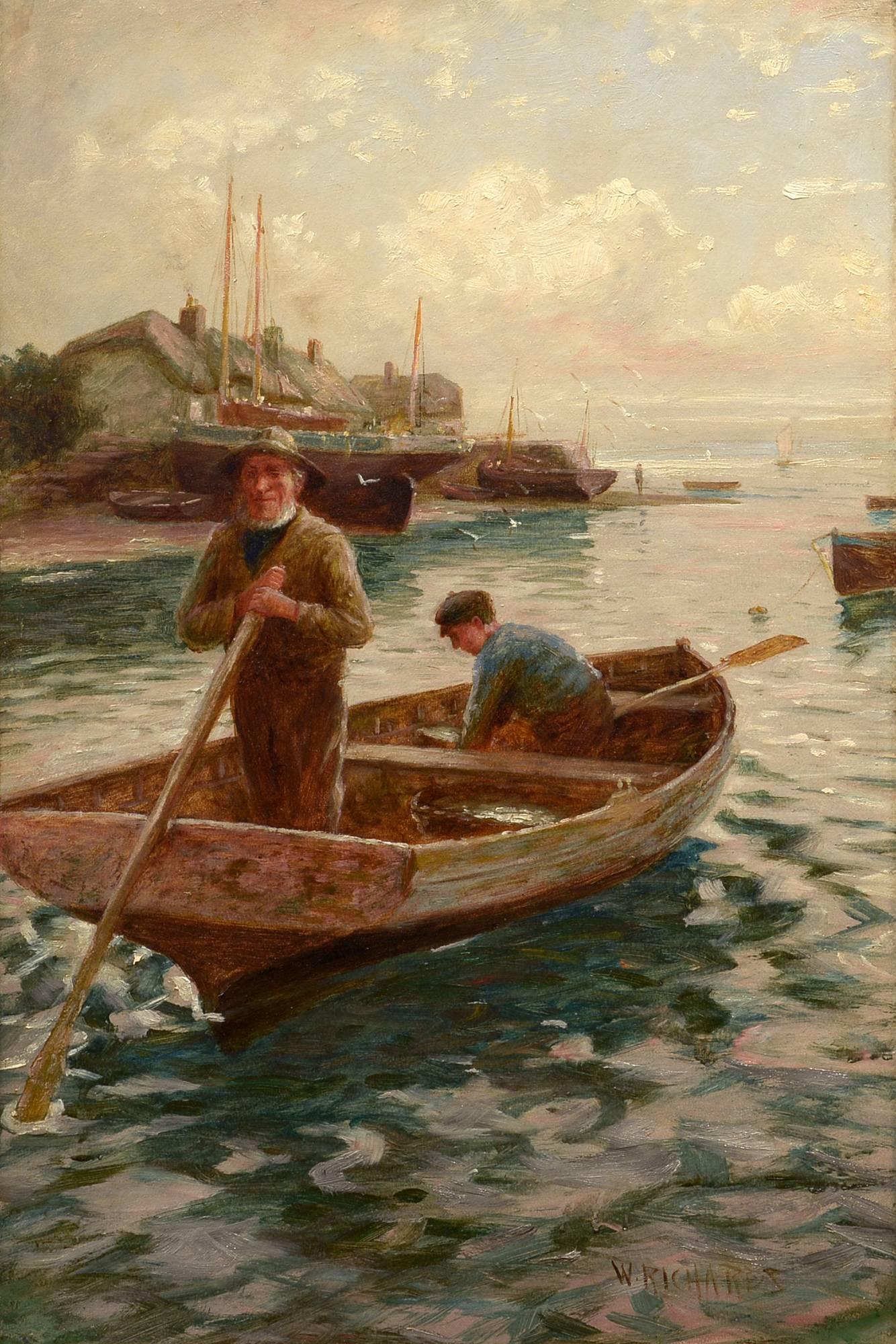 „Leaving Port, Early Morning“, William Richards, Britisch, Realismus, Küstenlandschaft  1