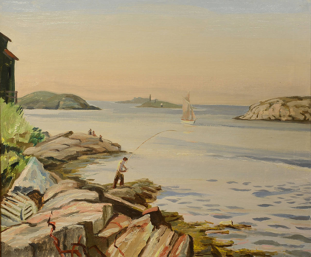 Stephen Etnier Landscape Painting - Fishing at Gilbert Head