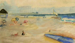 ""Tag am Strand", Ethel Louise Paddock, Pastell, Modernismus, Strandszene, 1940er Jahre
