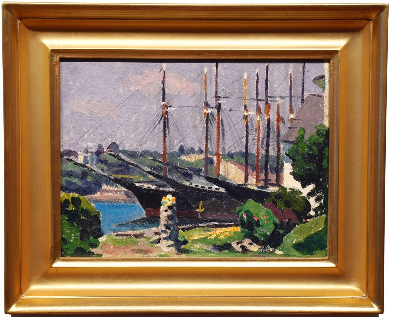 Goletas en el muelle - Painting de Guy Gaylor Clark 