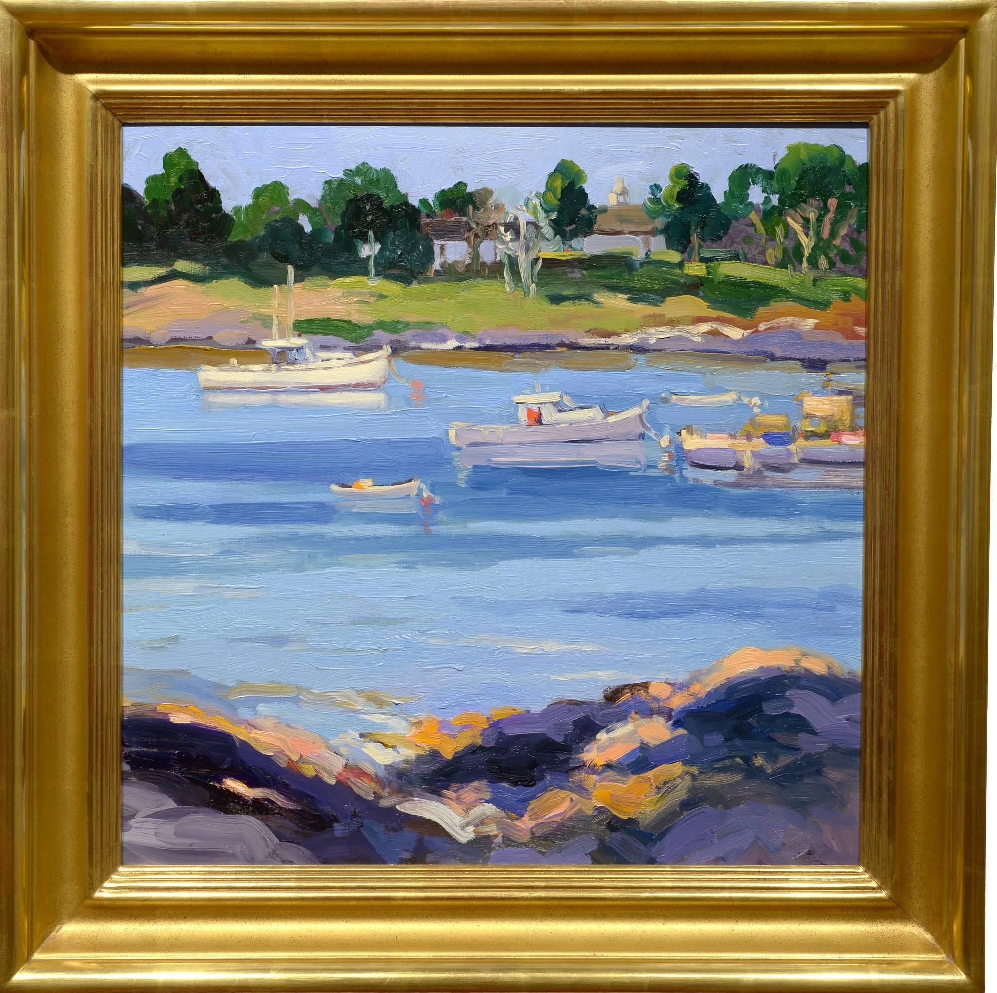At Steamboat Wharf, Bailey's Island - Painting by Keith Oehmig