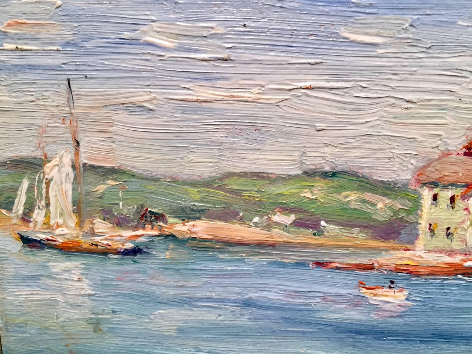 Sailing Out of Harbor - Gray Landscape Painting by Max Kuehne