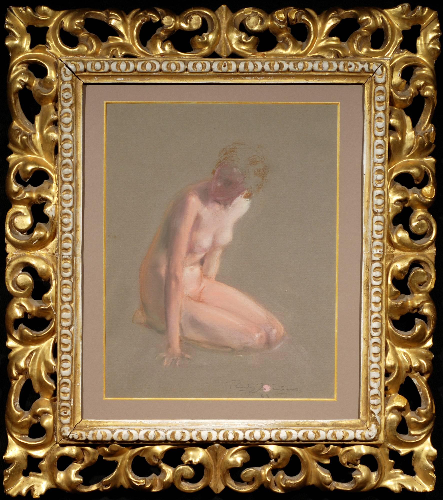 Kneeling Nude - Impressionist Art by Penrhyn Stanlaws