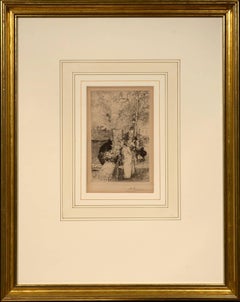 "Vendedor de flores, París", Auguste Louis Lepère, aguafuerte, hacia 1890-1900, figurativo