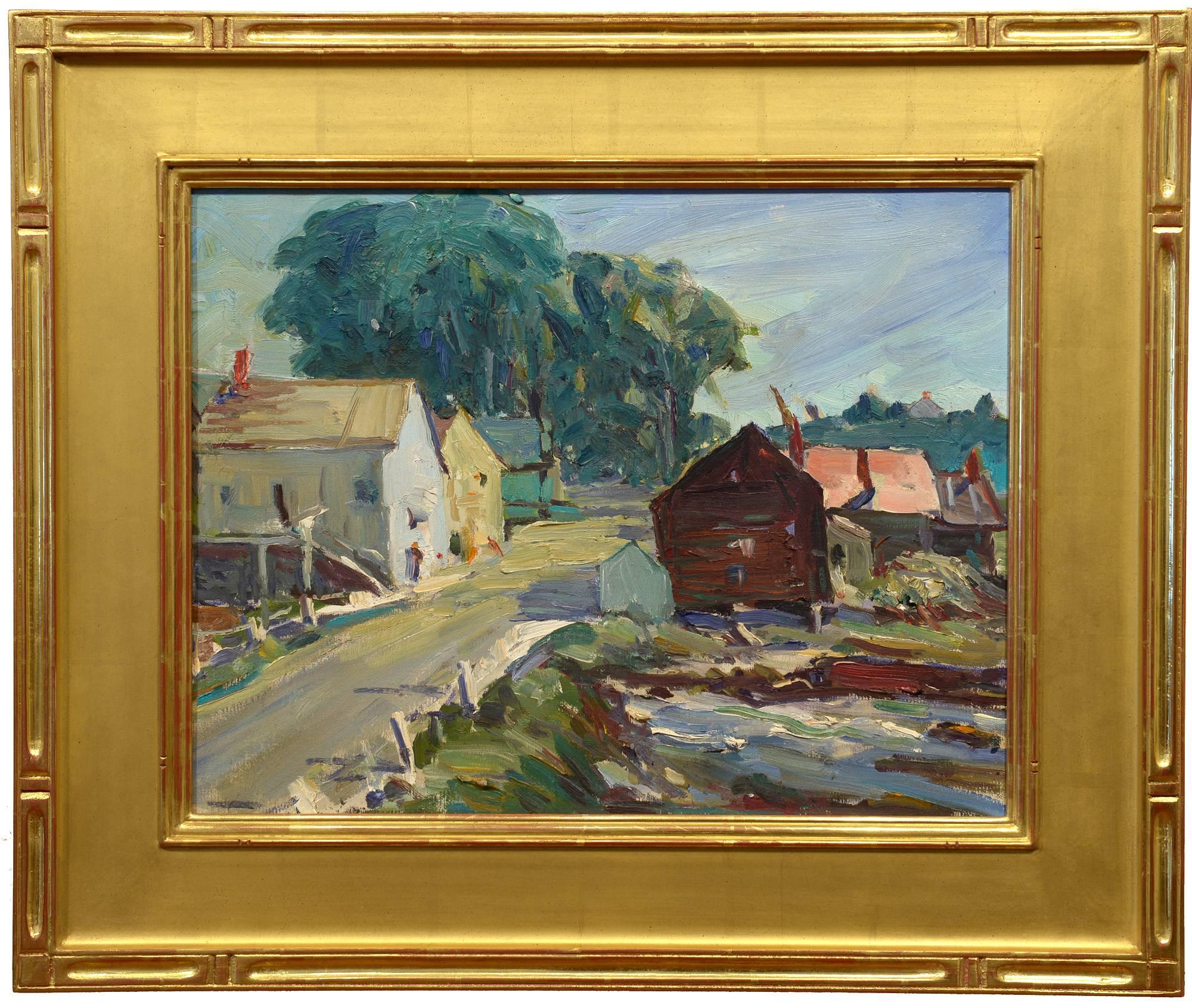 Maine Coastal Village - Painting by Frank Spradling