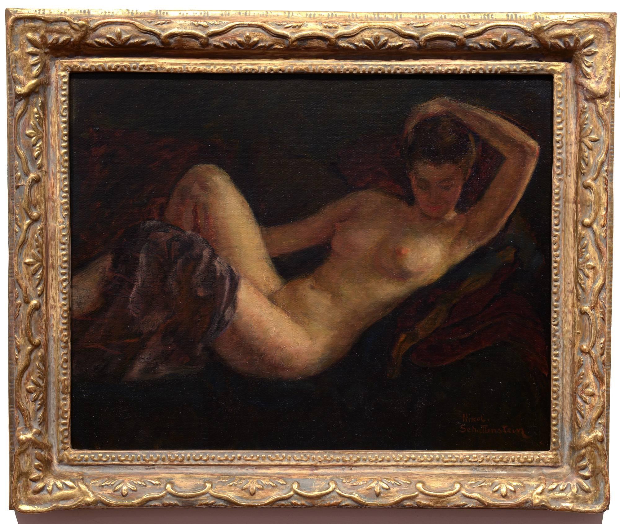 Reclining Nude - Painting by Nikol Schattenstein