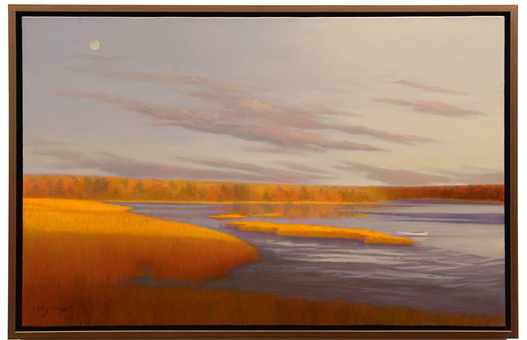 October Moonrise, Maquoit Bay - Painting by Judith Magyar