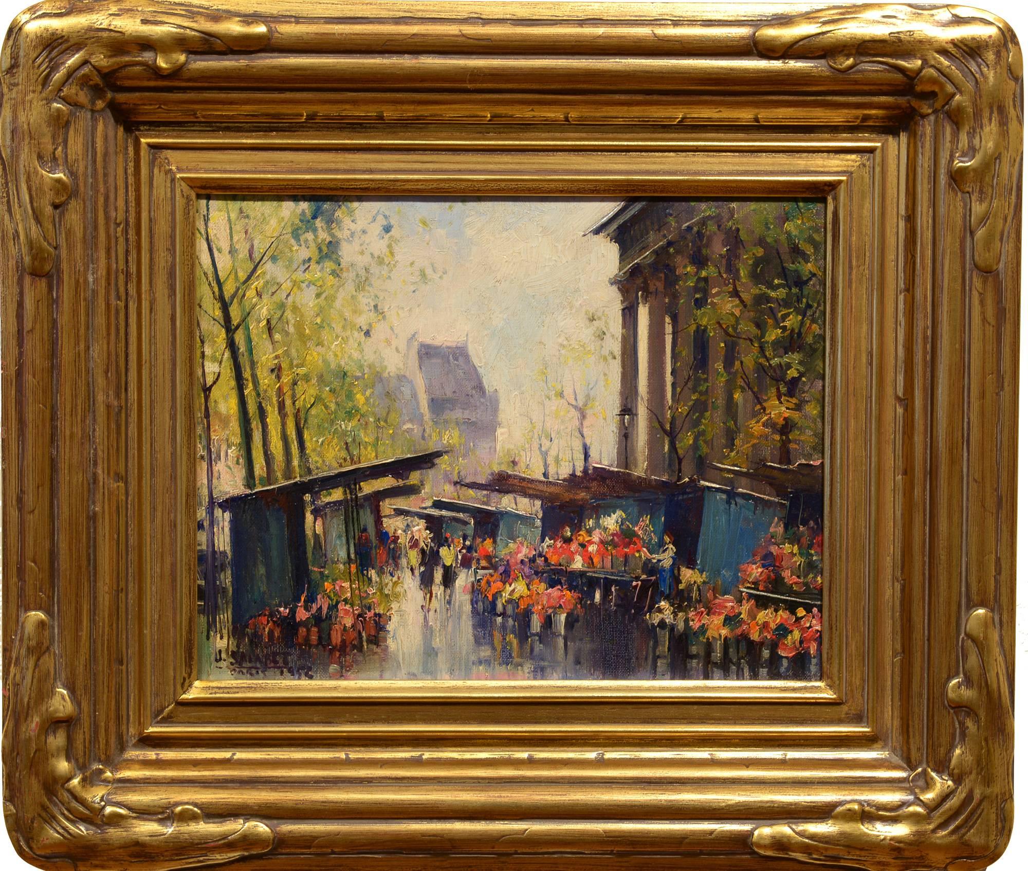 Parisian Flower Market - Painting by Jean Salabet