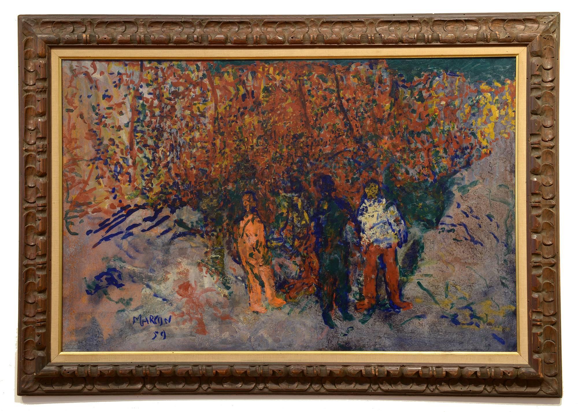 "Gathering by the Trees, " Charles Marcon, figurative, abstract, 1959, modern