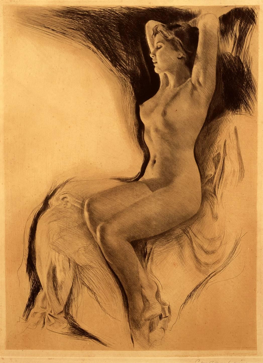Carl Joseph Bauer Nude Print - Candlelight