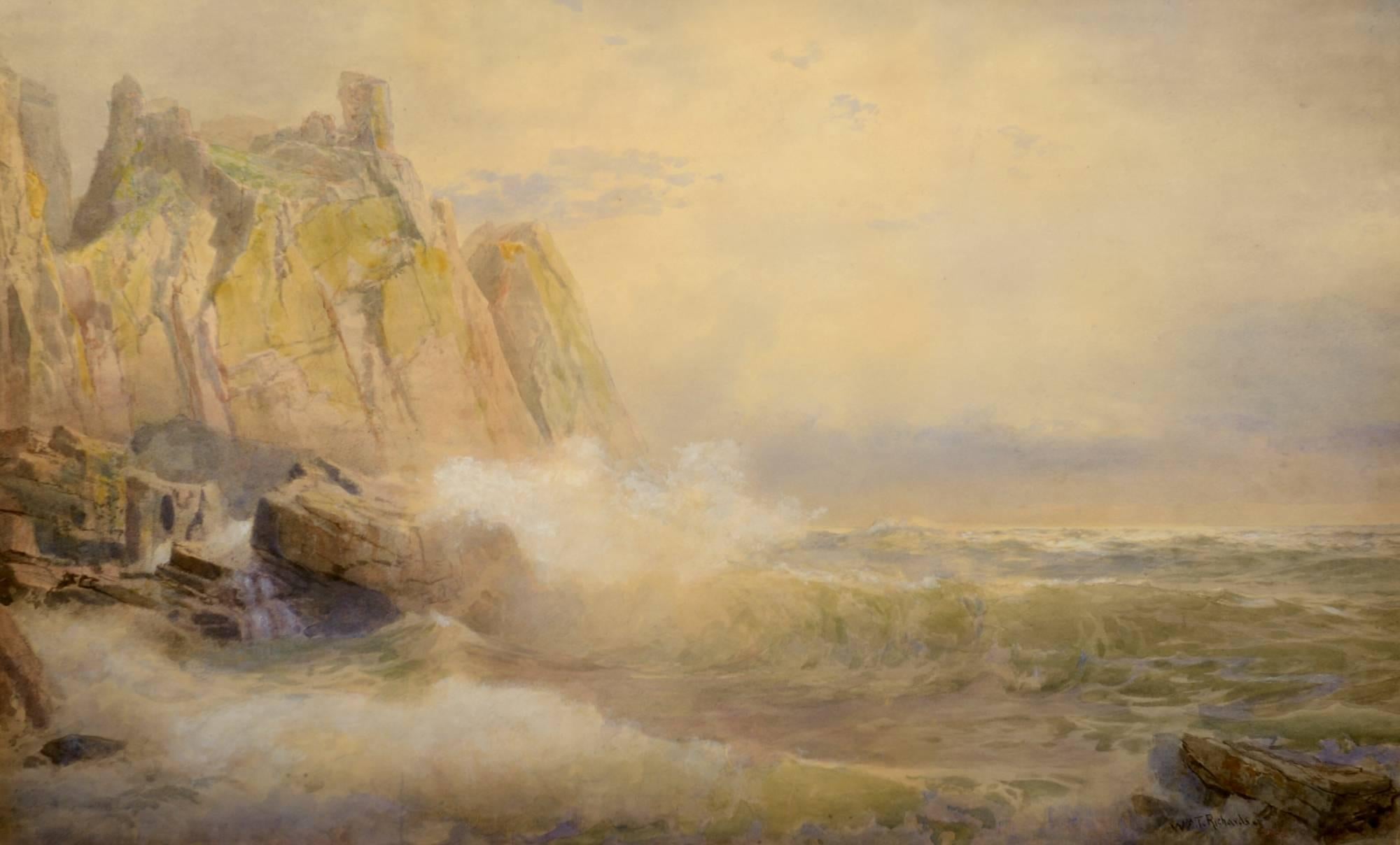 William Trost Richards Landscape Art - Morning Seas, Wolf's Crag