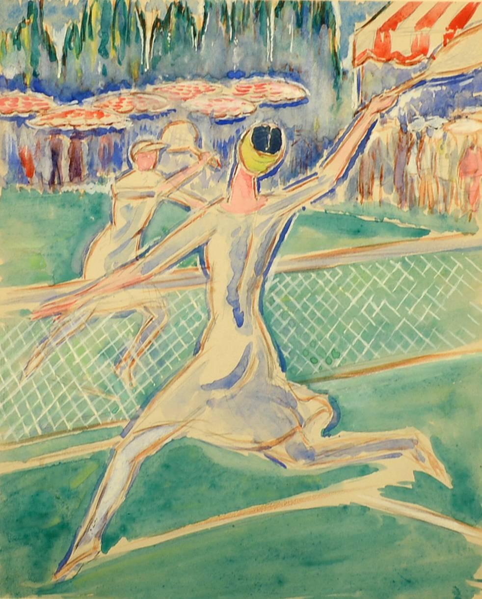 Rufus Dryer Figurative Painting - A Game of Tennis