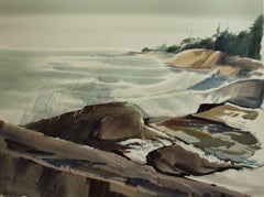 Vintage "After the Sou'Easter," Laurence Sisson, modern, watercolor, coastal, seascape